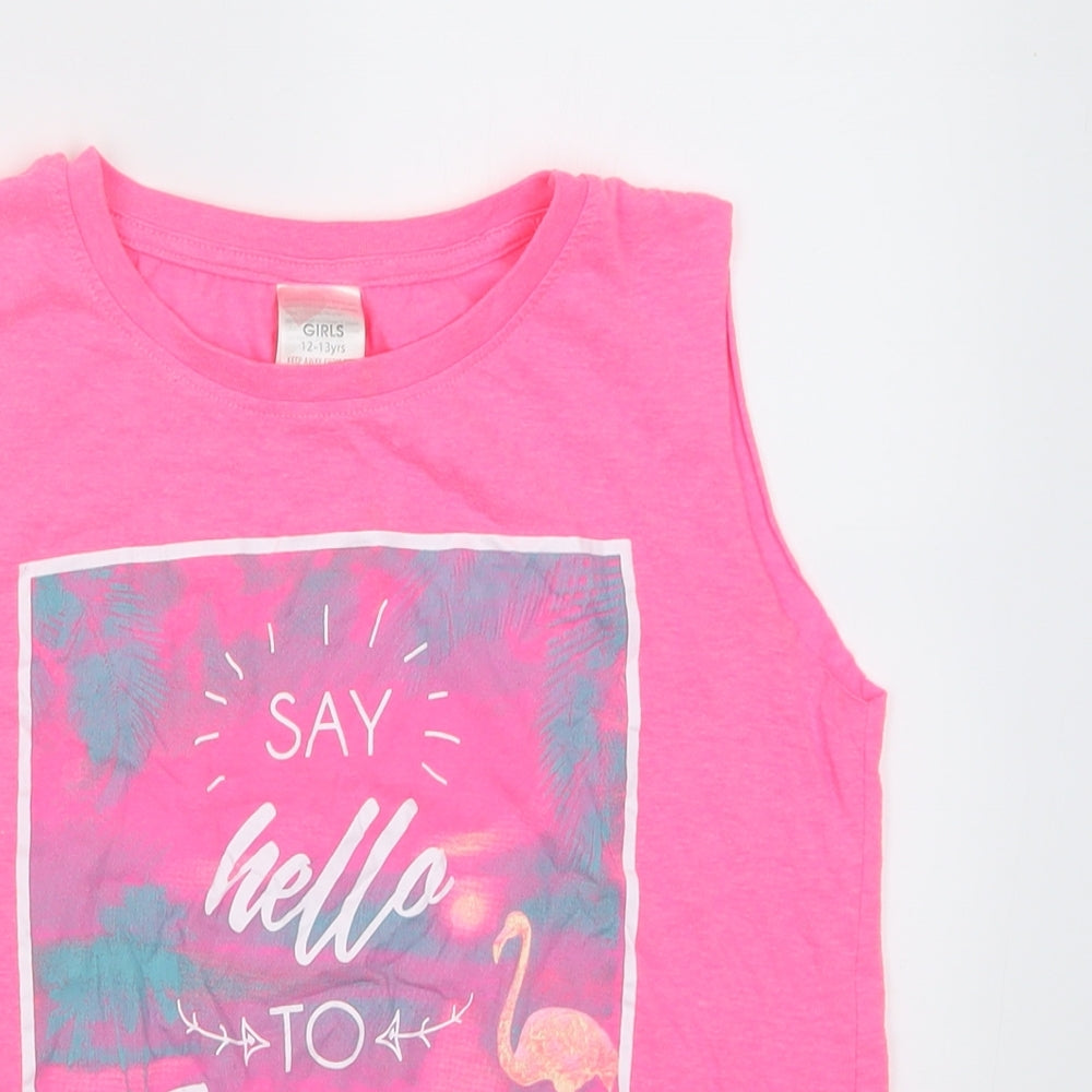 Peacocks Girls Pink  Polyester Cropped Tank Size 12-13 Years Crew Neck Pullover - say hello to summer