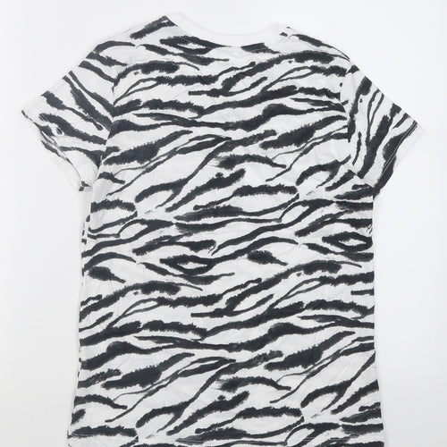 Primark Womens White Animal Print Cotton Basic T-Shirt Size 4 Crew Neck