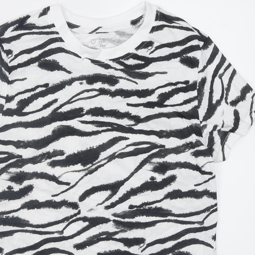 Primark Womens White Animal Print Cotton Basic T-Shirt Size 4 Crew Neck