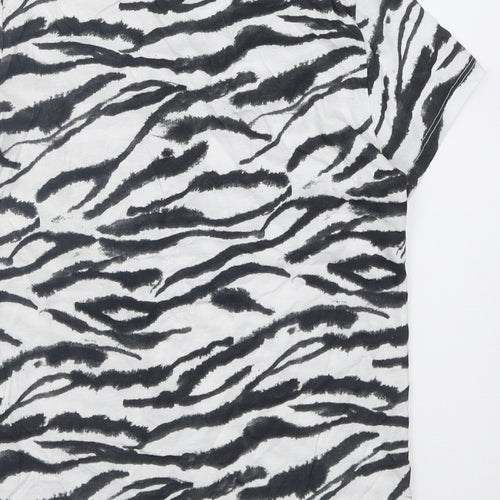 Primark Womens White Animal Print Cotton Basic T-Shirt Size 4 Crew Neck