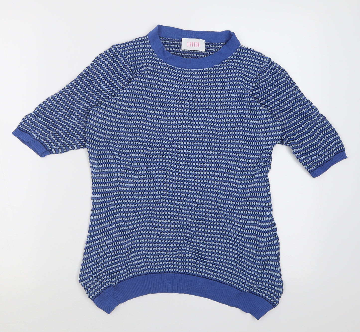 Savida Womens Blue Crew Neck Geometric Viscose Pullover Jumper Size M