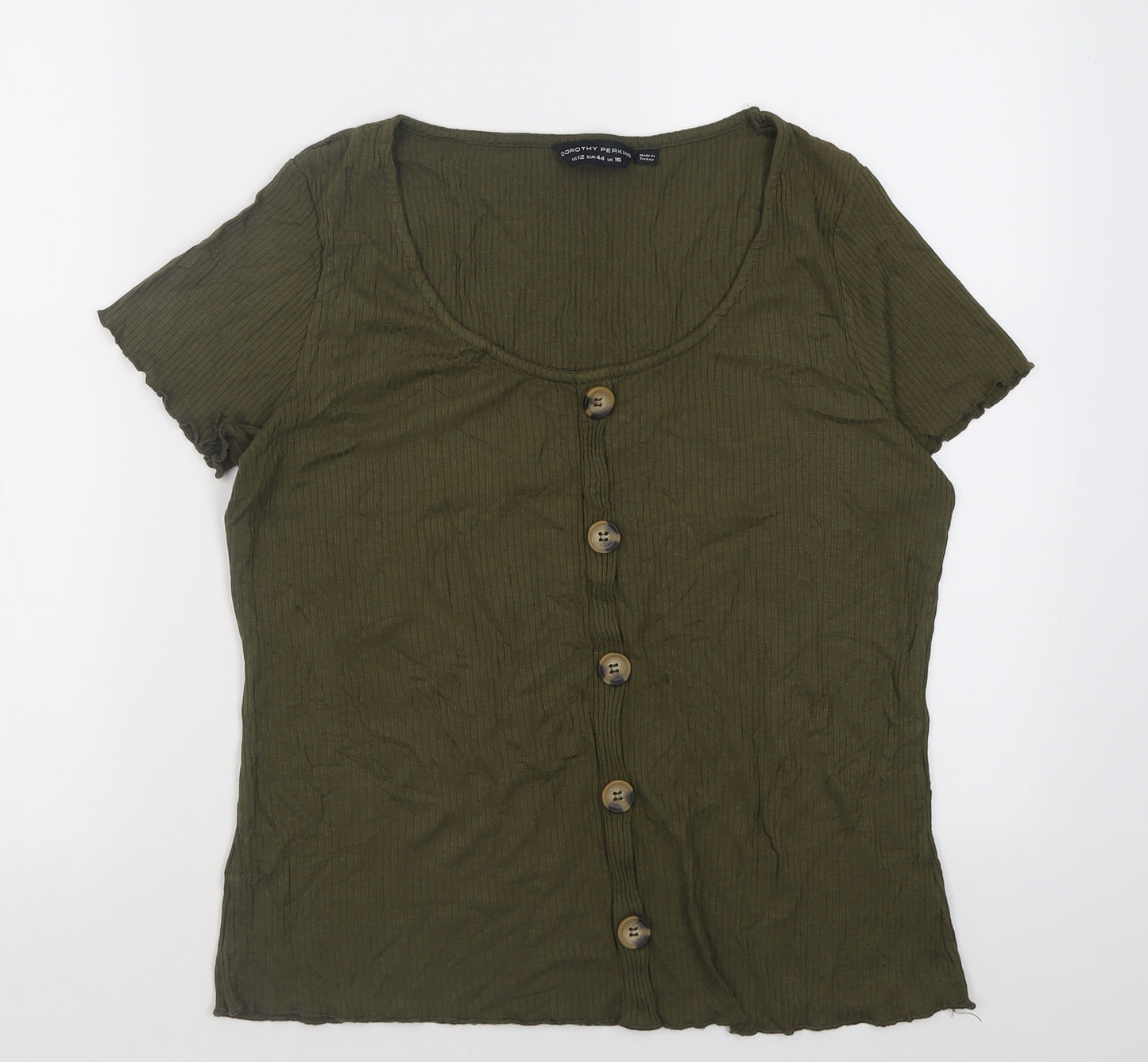 Dorothy Perkins Womens Green  Viscose Basic T-Shirt Size 16 Scoop Neck