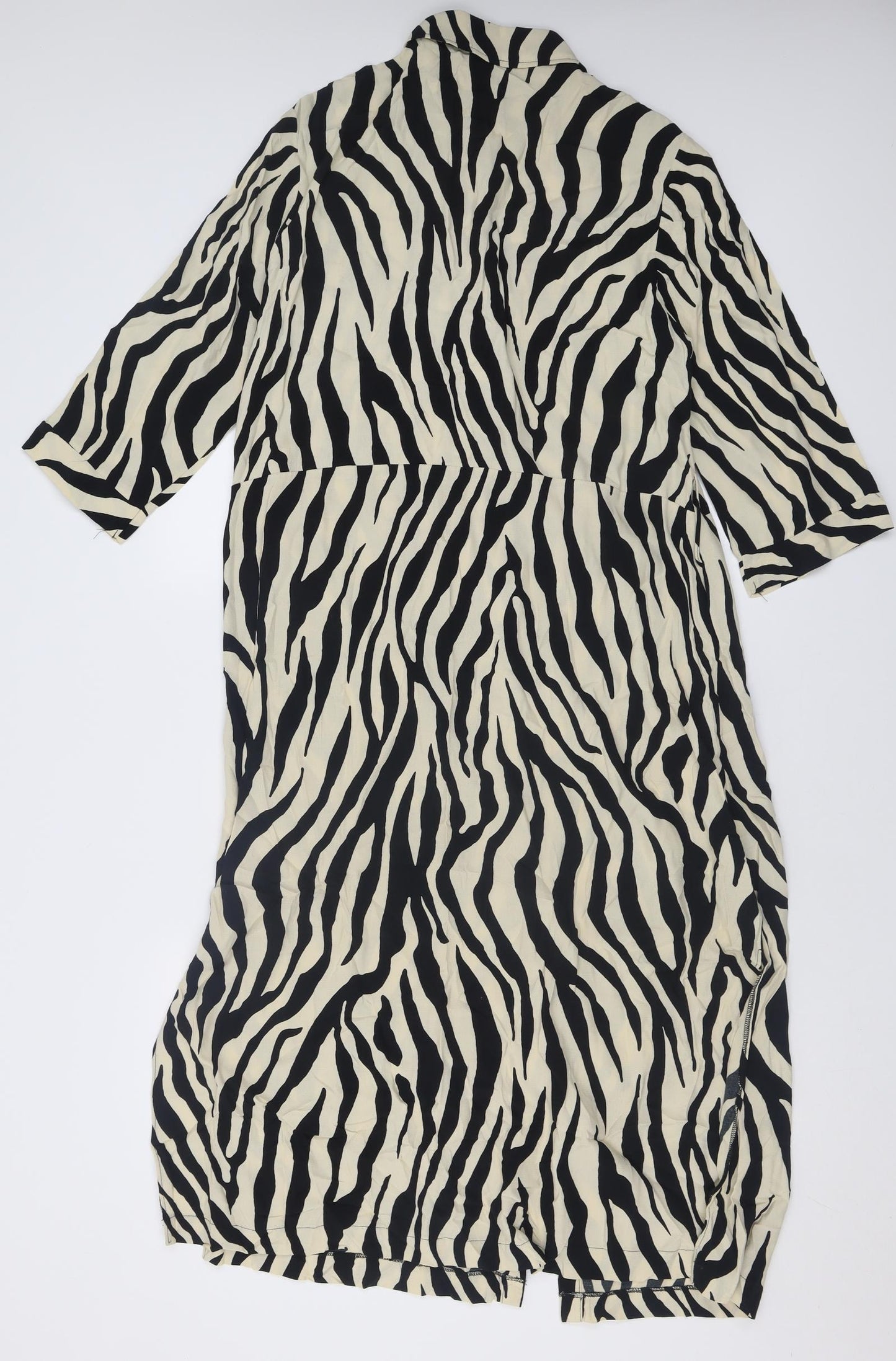 F&F Womens Beige Animal Print Viscose Shirt Dress  Size 14  Collared Button