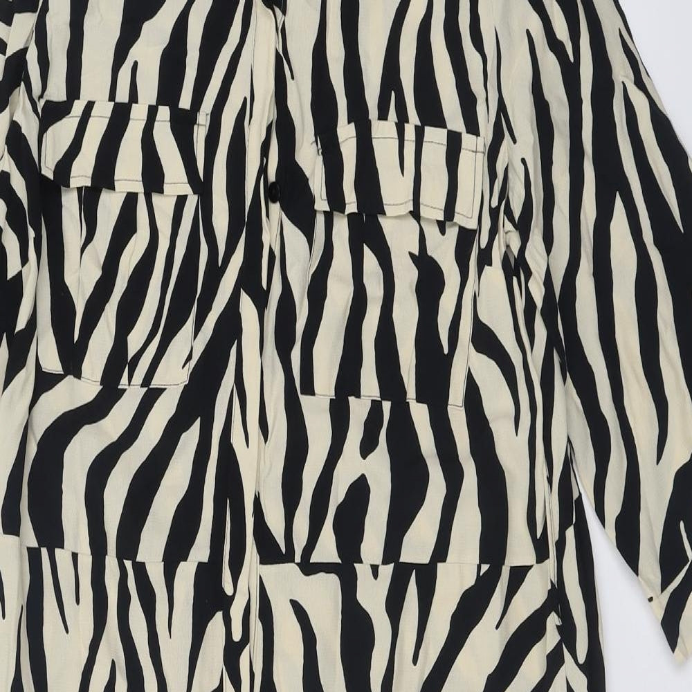 F&F Womens Beige Animal Print Viscose Shirt Dress  Size 14  Collared Button