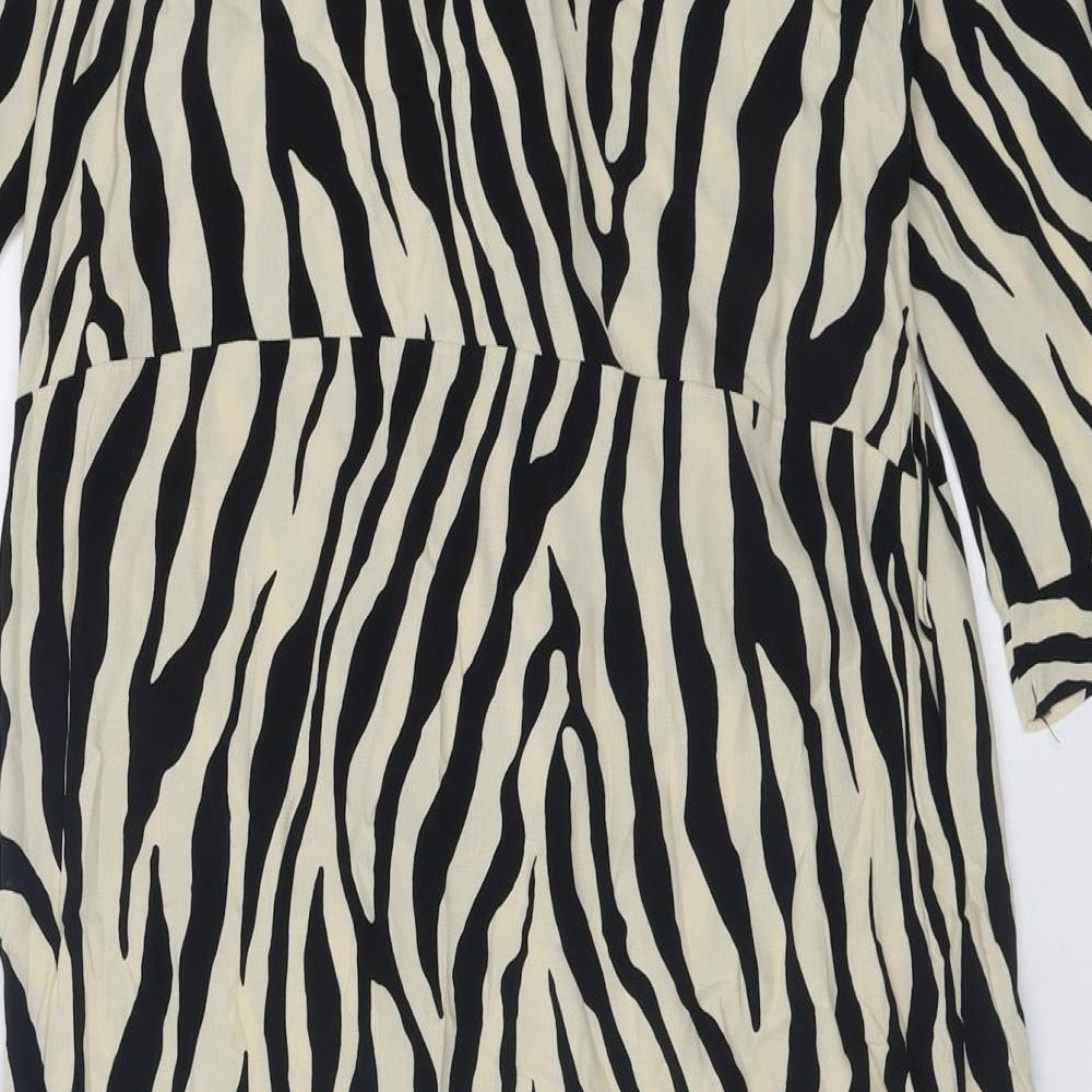 F&F Womens Beige Animal Print Viscose Shirt Dress  Size 14  Collared Button