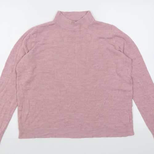 Maine Womens Pink High Neck Argyle/Diamond Acrylic Pullover Jumper Size 16