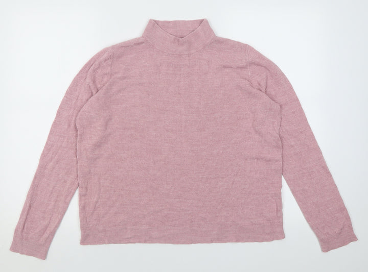 Maine Womens Pink High Neck Argyle/Diamond Acrylic Pullover Jumper Size 16