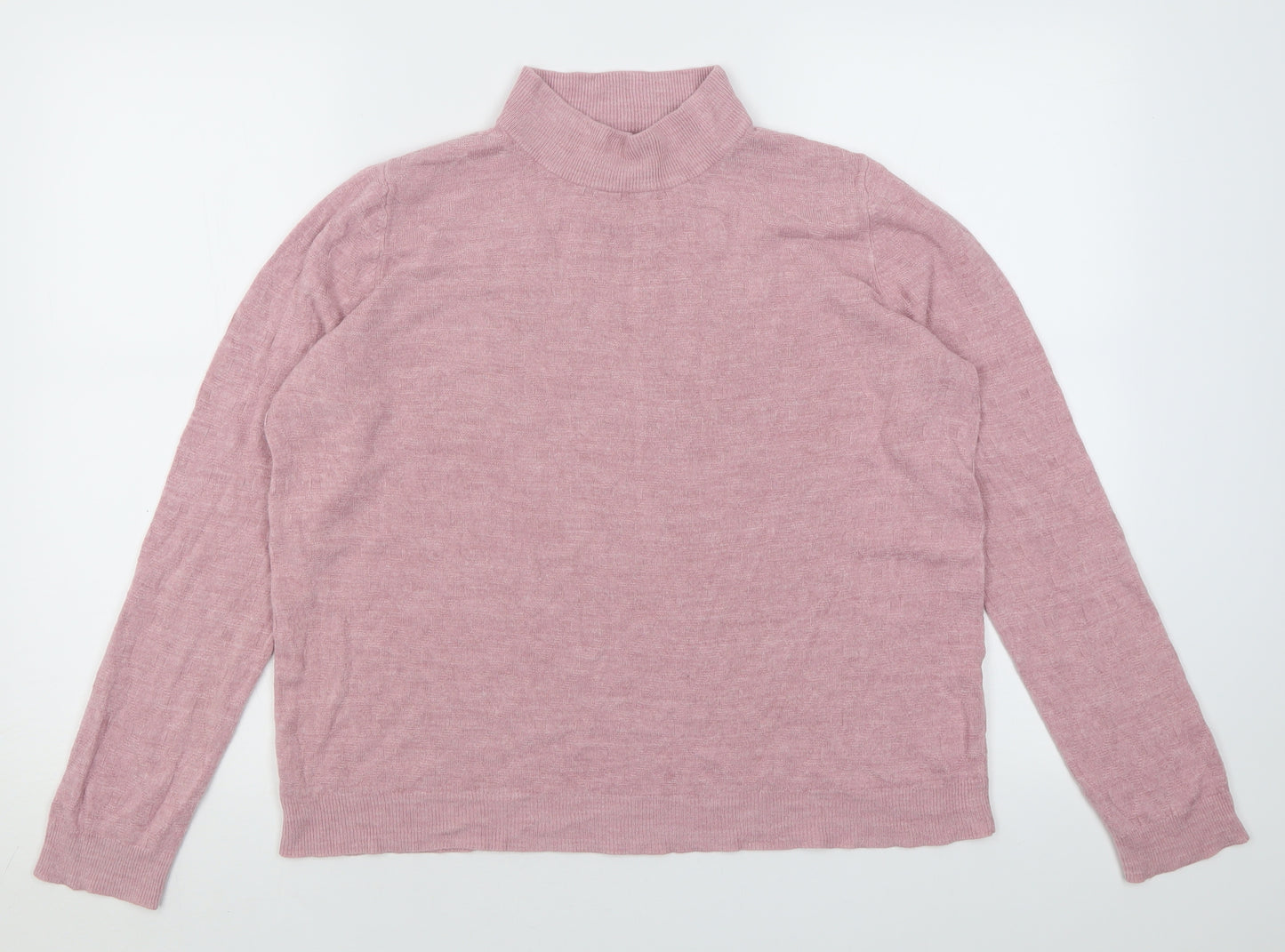 Maine Womens Pink High Neck Argyle/Diamond Acrylic Pullover Jumper Size 16