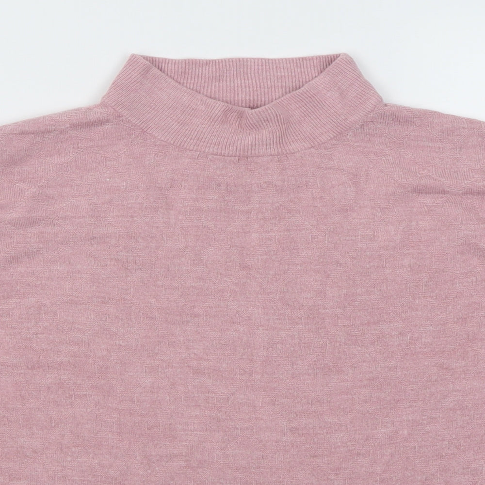 Maine Womens Pink High Neck Argyle/Diamond Acrylic Pullover Jumper Size 16