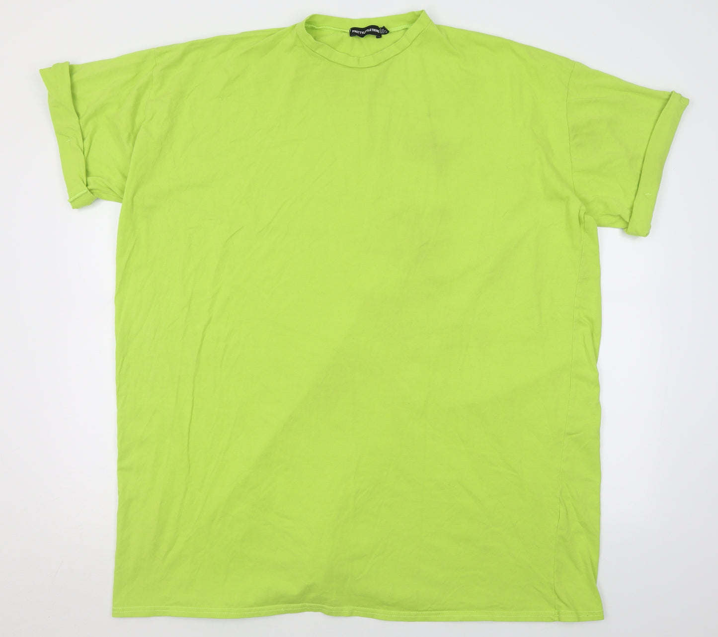 PRETTYLITTLETHING Womens Green  Cotton Tunic T-Shirt Size 12 Crew Neck - i see you