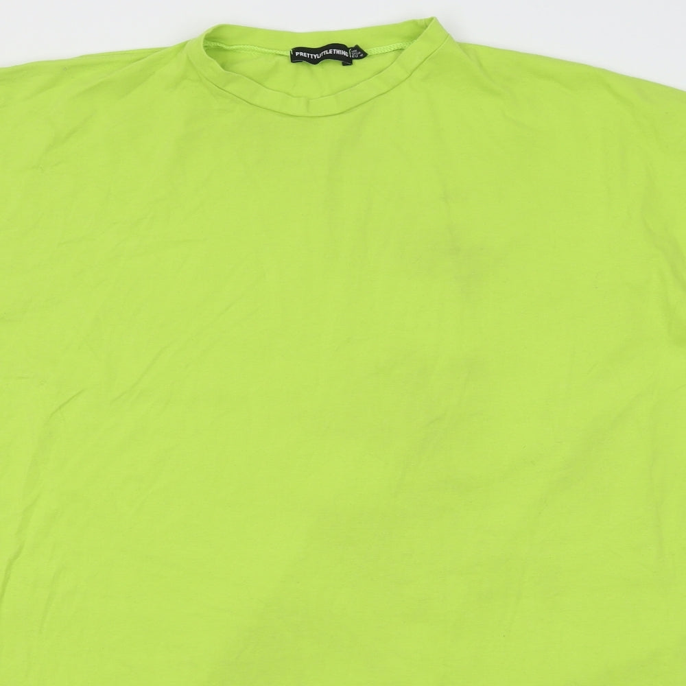 PRETTYLITTLETHING Womens Green  Cotton Tunic T-Shirt Size 12 Crew Neck - i see you