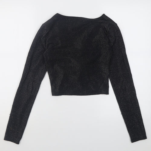 H&M Womens Black  Polyamide Cropped Blouse Size M V-Neck