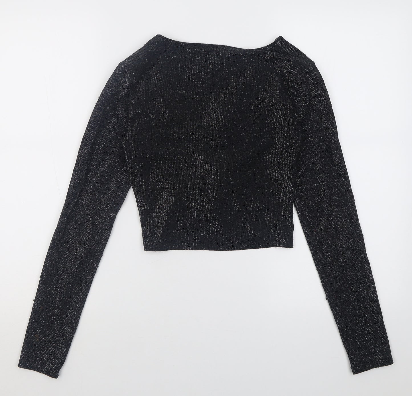 H&M Womens Black  Polyamide Cropped Blouse Size M V-Neck