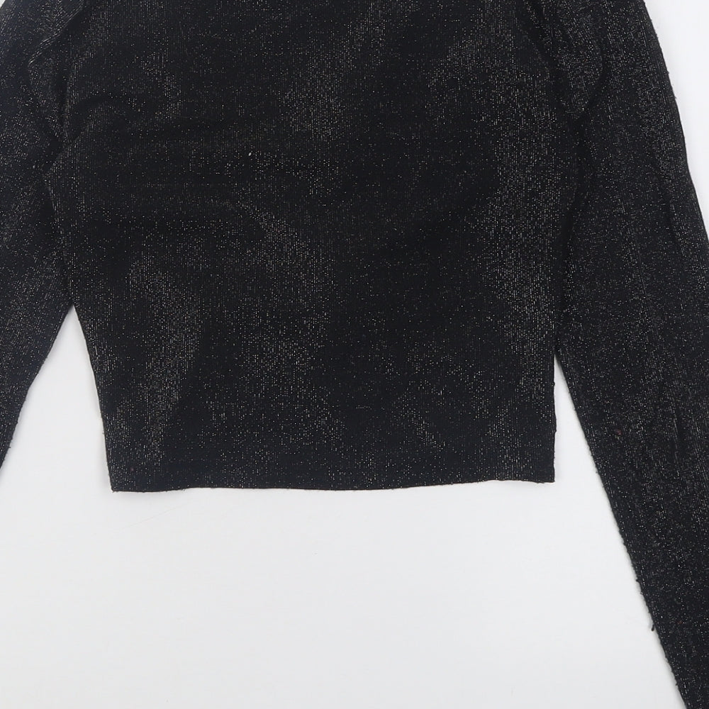 H&M Womens Black  Polyamide Cropped Blouse Size M V-Neck