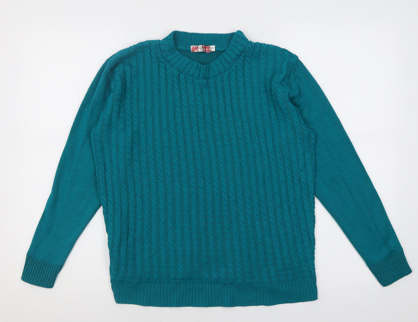 reflect knitwear Womens Green Crew Neck Geometric Acrylic Pullover Jumper Size M