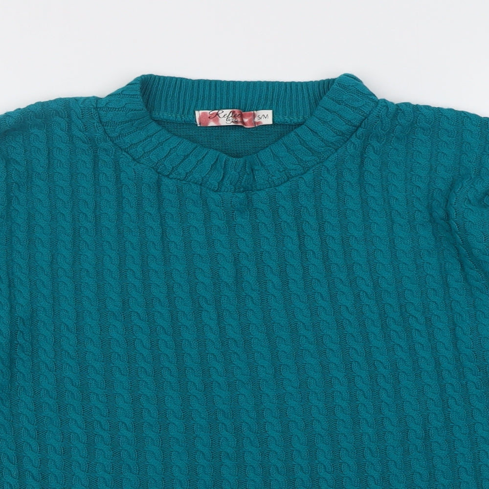 reflect knitwear Womens Green Crew Neck Geometric Acrylic Pullover Jumper Size M