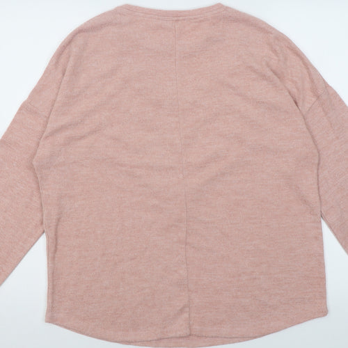 Papaya Womens Pink Crew Neck Fair Isle Polyester Pullover Jumper Size 14