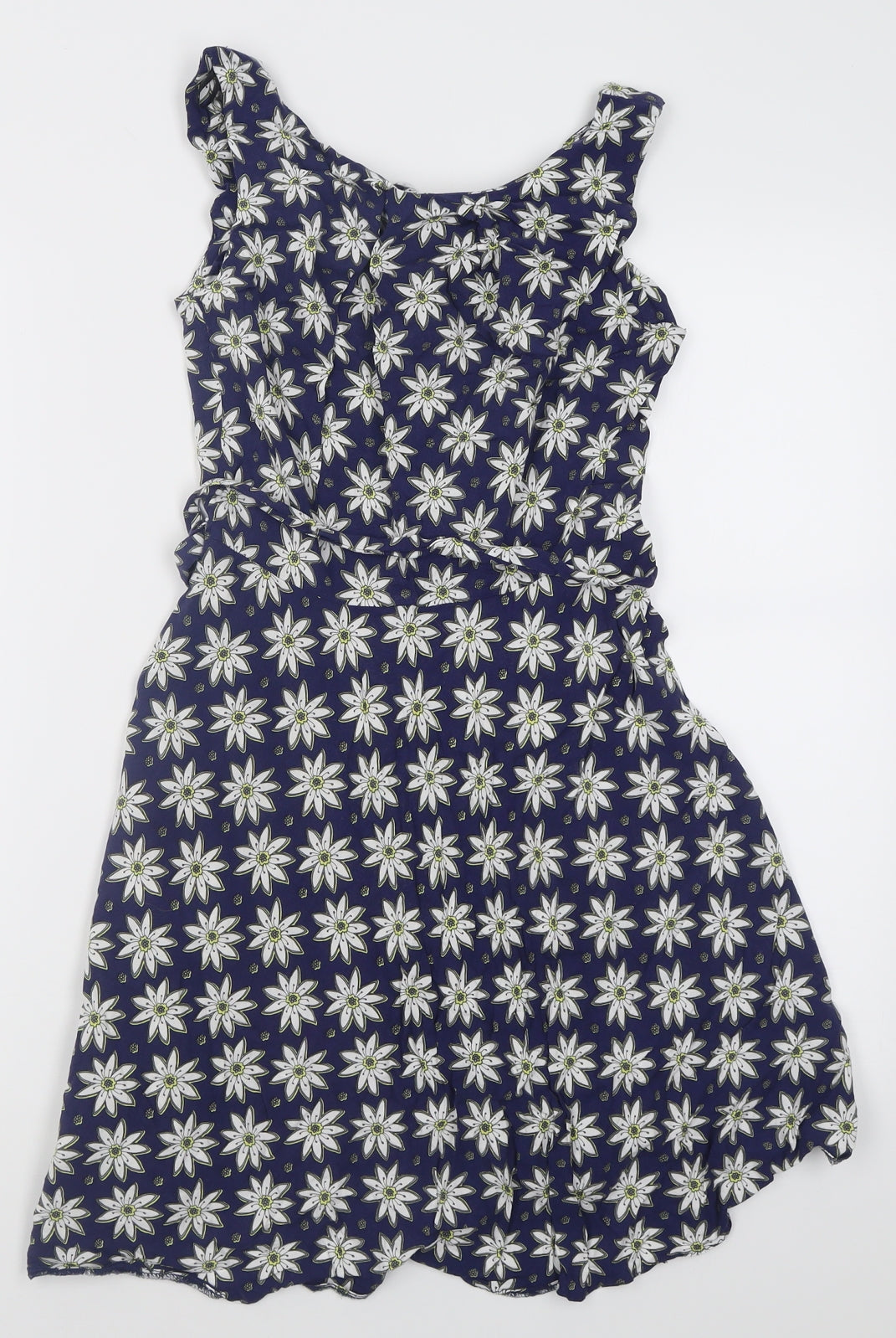 K&D London Womens Blue Floral Viscose A-Line  Size 8  Crew Neck Zip