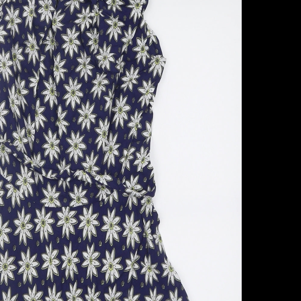 K&D London Womens Blue Floral Viscose A-Line  Size 8  Crew Neck Zip