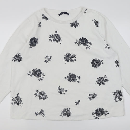 Marks and Spencer Womens White Crew Neck Floral Polyester Pullover Jumper Size 16