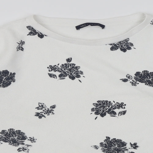 Marks and Spencer Womens White Crew Neck Floral Polyester Pullover Jumper Size 16