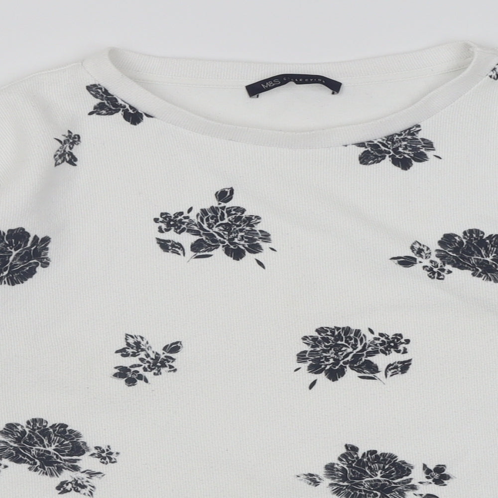 Marks and Spencer Womens White Crew Neck Floral Polyester Pullover Jumper Size 16
