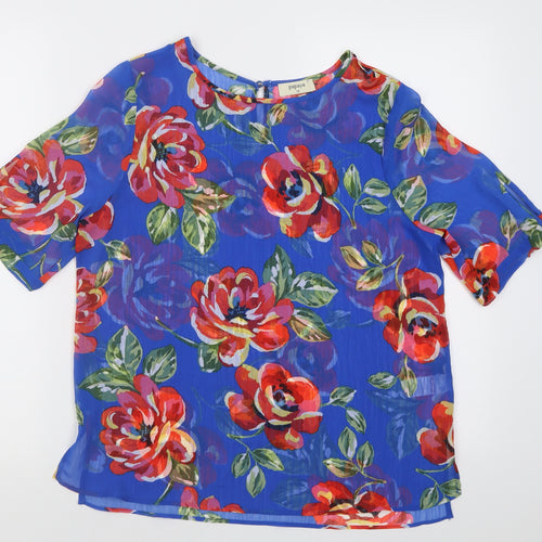 Papaya Womens Blue Floral Polyester Basic Blouse Size 10 Crew Neck