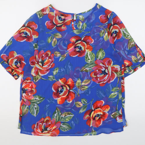 Papaya Womens Blue Floral Polyester Basic Blouse Size 10 Crew Neck