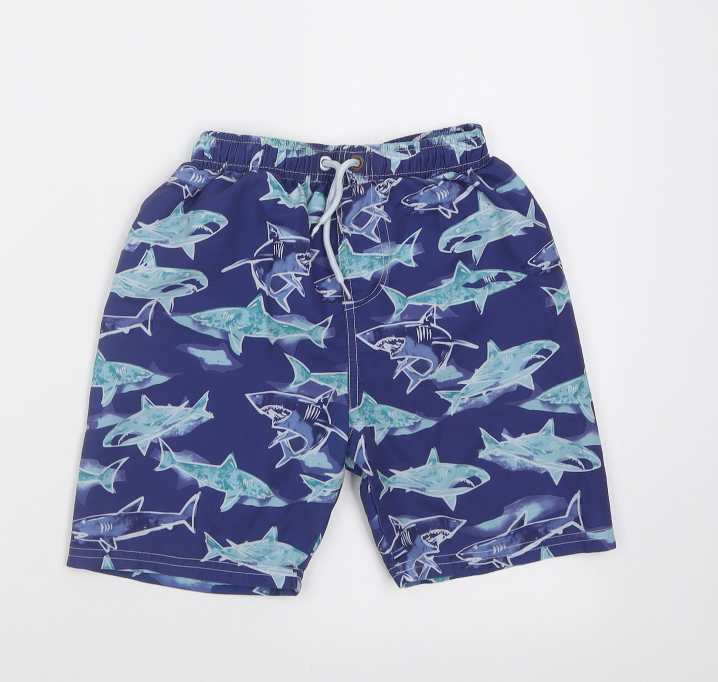 Hullabaloo Boys Blue Geometric Polyester Sweat Shorts Size 7-8 Years  Regular Tie - Shark