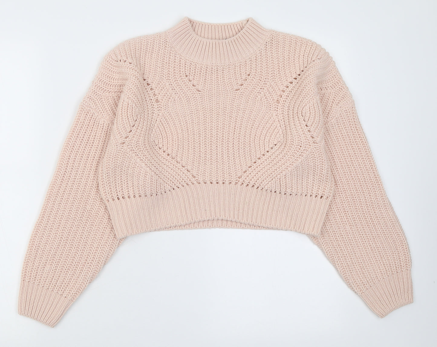New Look Girls Pink Crew Neck Geometric Acrylic Pullover Jumper Size 12-13 Years  Pullover