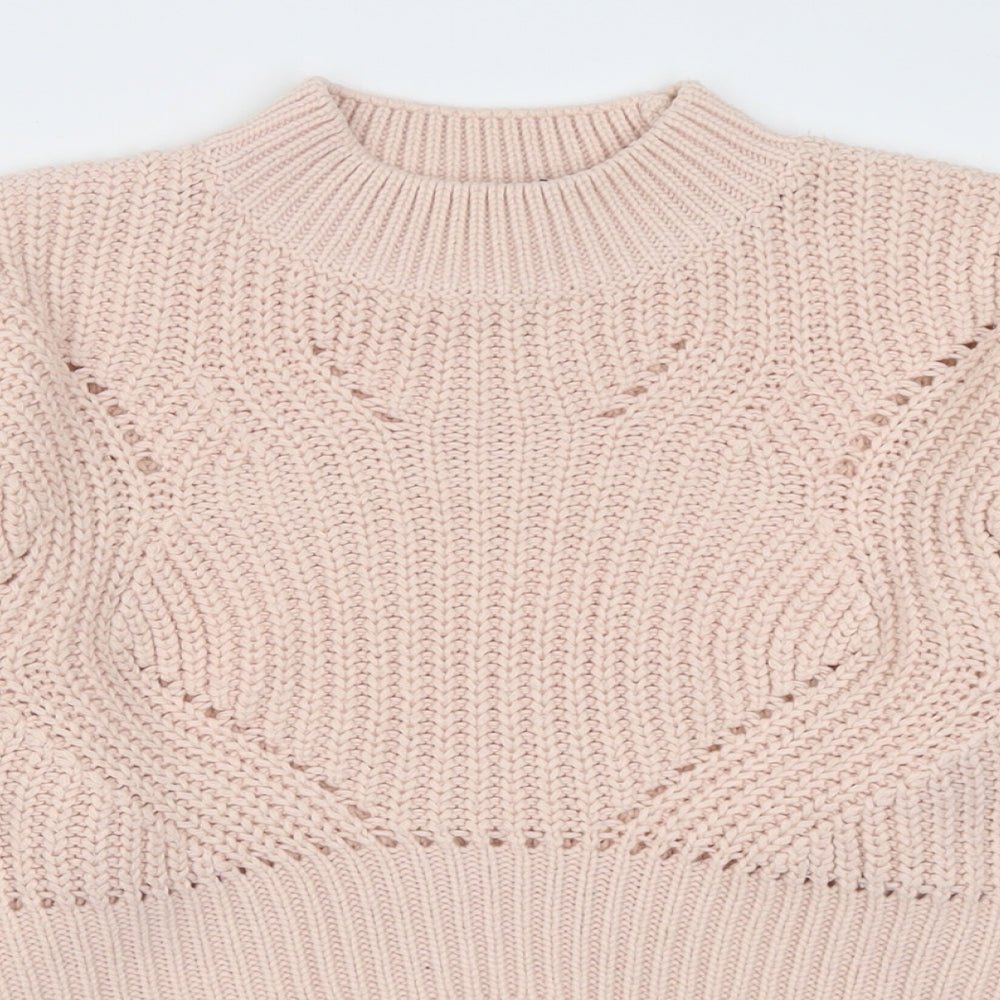 New Look Girls Pink Crew Neck Geometric Acrylic Pullover Jumper Size 12-13 Years  Pullover
