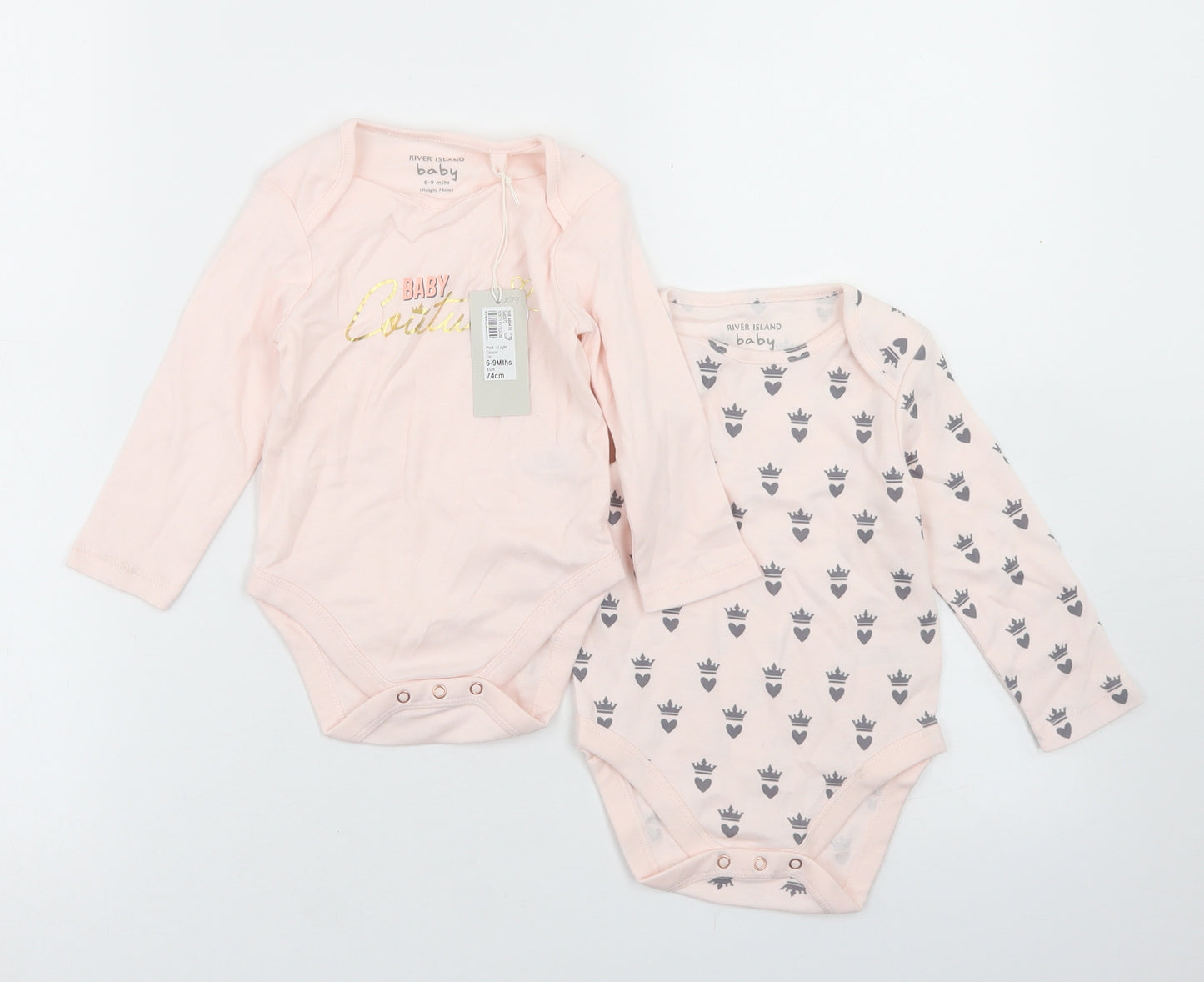 River Island Girls Pink Geometric Cotton Layette Set Outfit/Set Size 6-9 Months  Snap - Baby Couture