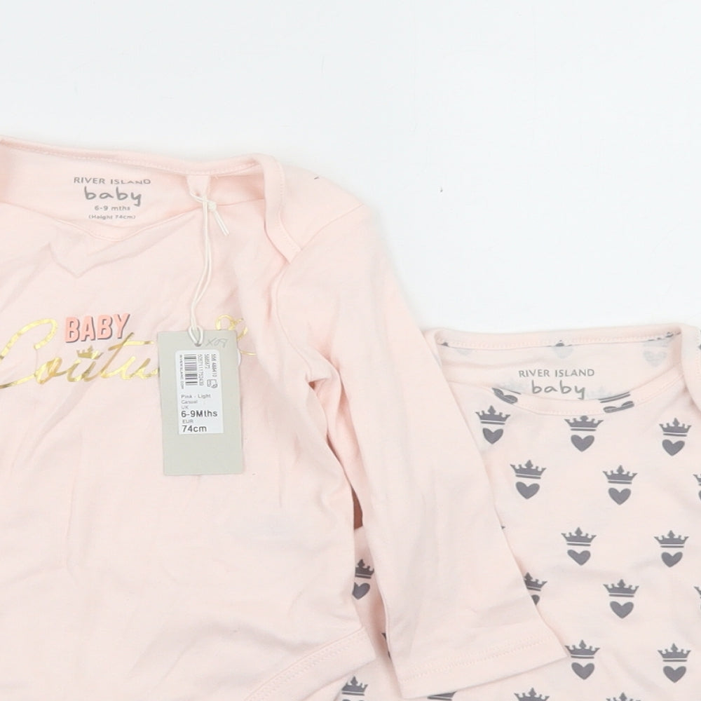 River Island Girls Pink Geometric Cotton Layette Set Outfit/Set Size 6-9 Months  Snap - Baby Couture