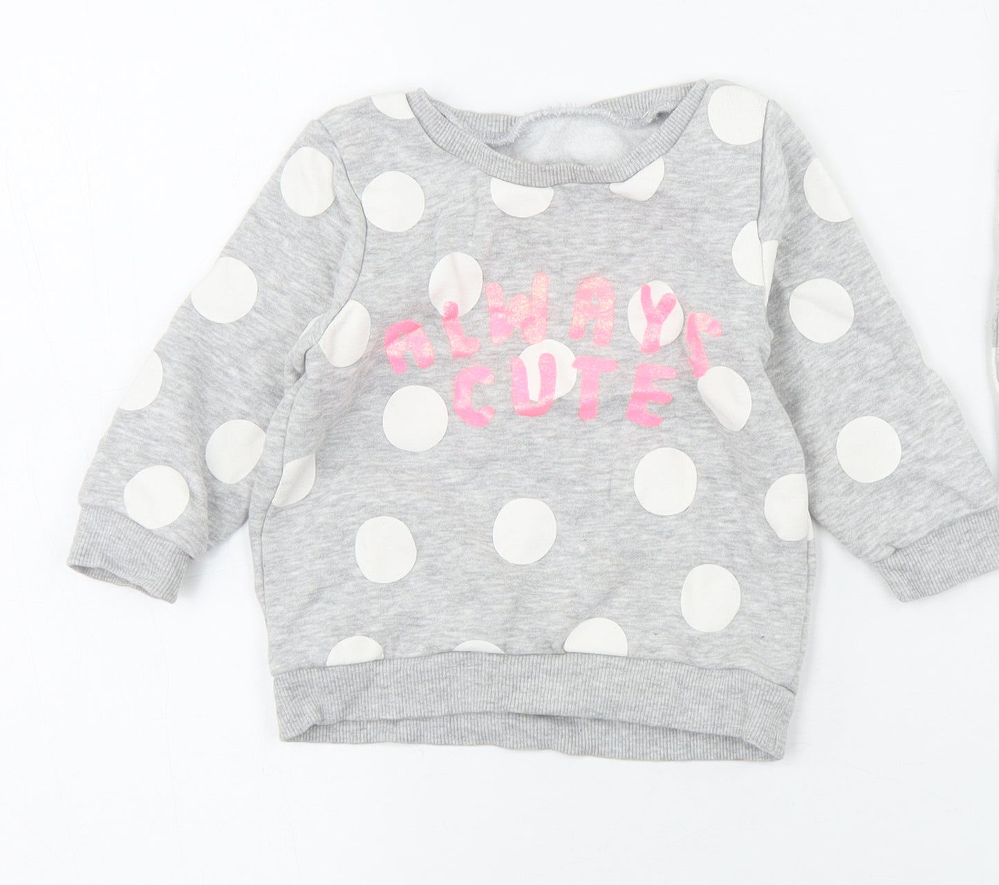 Dunnes Stores Girls Grey Polka Dot Cotton Pullover Casual Size 12-18 Months Crew Neck  - Always Cute