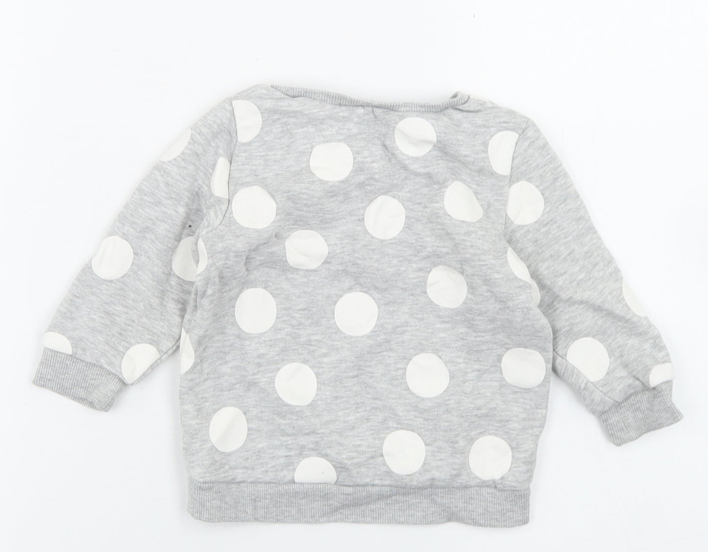 Dunnes Stores Girls Grey Polka Dot Cotton Pullover Casual Size 12-18 Months Crew Neck  - Always Cute