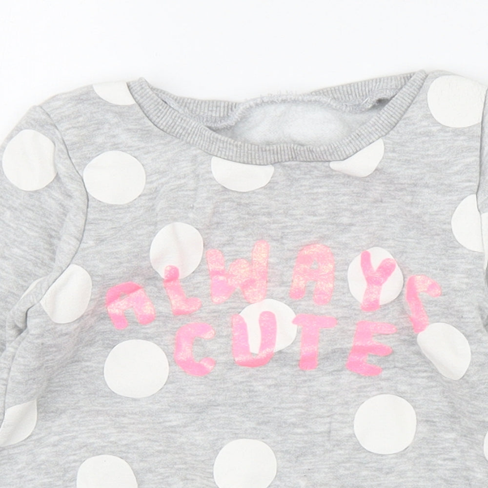 Dunnes Stores Girls Grey Polka Dot Cotton Pullover Casual Size 12-18 Months Crew Neck  - Always Cute