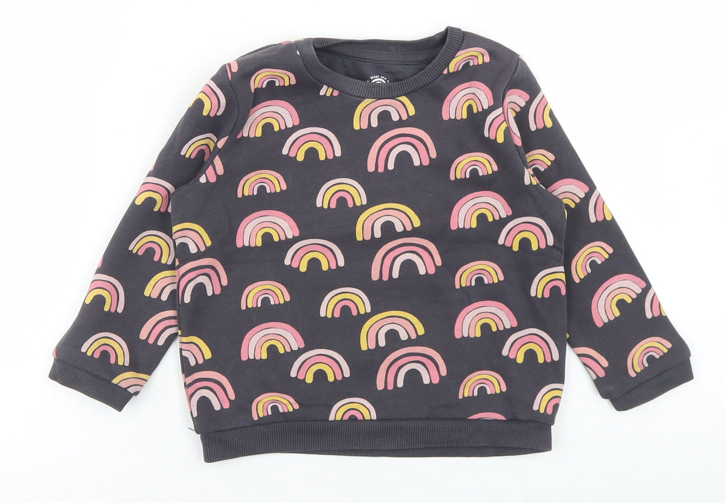 F&F Girls Grey Geometric Cotton Pullover Sweatshirt Size 2-3 Years   - Rainbows