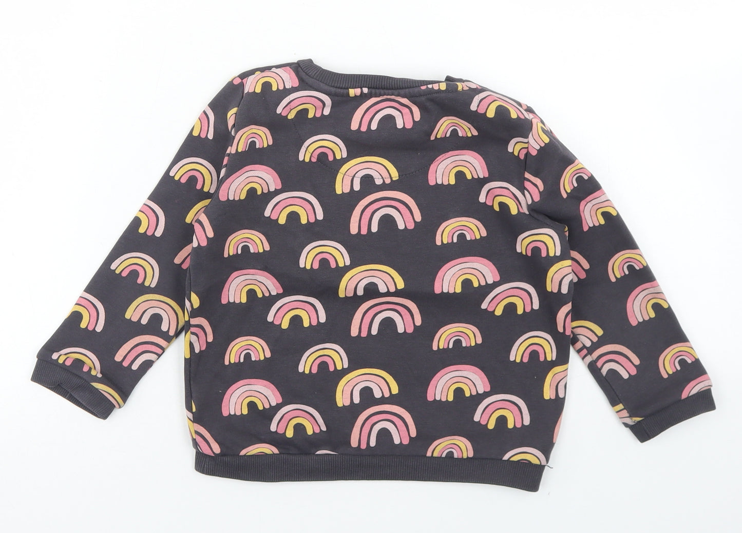 F&F Girls Grey Geometric Cotton Pullover Sweatshirt Size 2-3 Years   - Rainbows