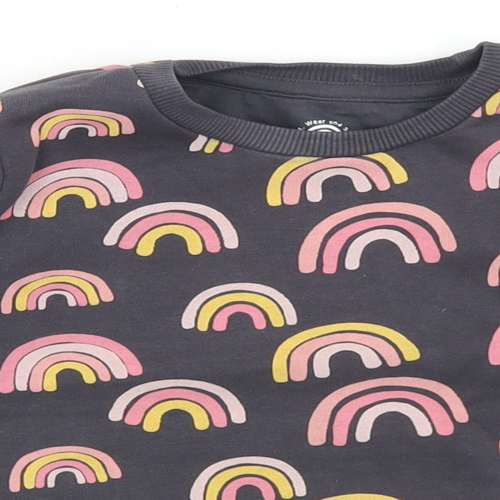 F&F Girls Grey Geometric Cotton Pullover Sweatshirt Size 2-3 Years   - Rainbows