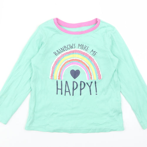 Dunnes Stores Girls Green  Cotton Basic T-Shirt Size 2-3 Years Crew Neck  - Rainbow