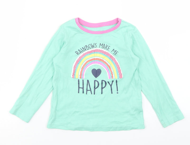 Dunnes Stores Girls Green Cotton Basic T-Shirt Size 2-3 Years Crew Neck - Rainbow