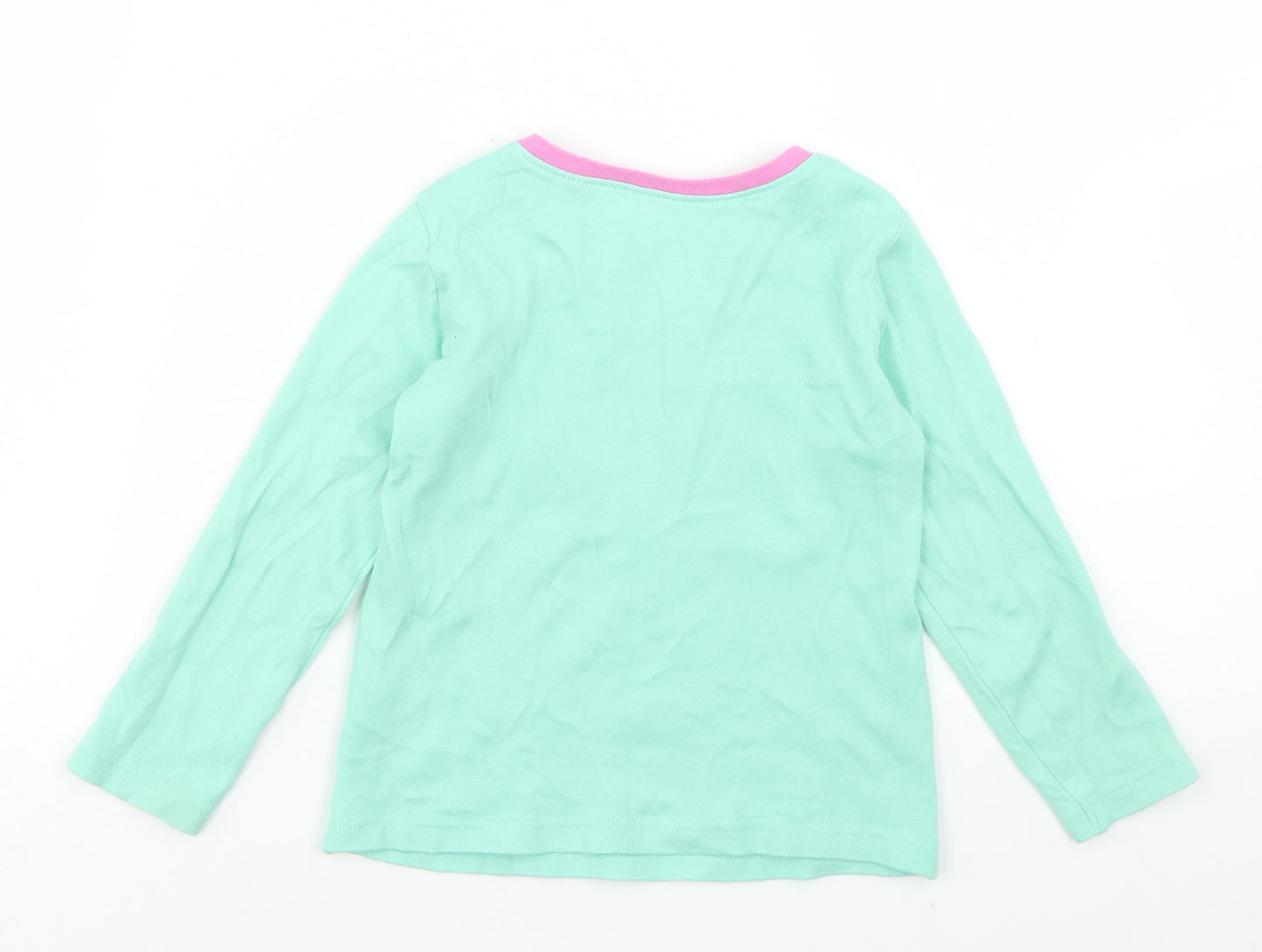 Dunnes Stores Girls Green  Cotton Basic T-Shirt Size 2-3 Years Crew Neck  - Rainbow