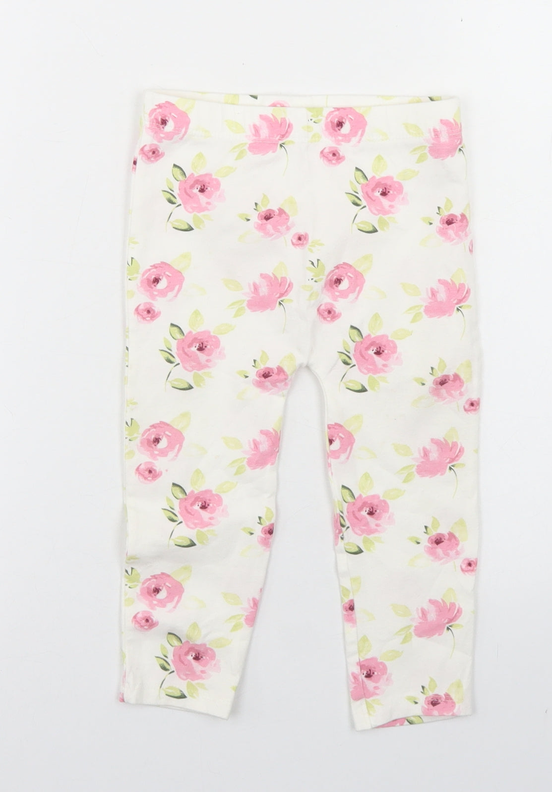 George Girls White Floral Cotton Jogger Leggings Size 12-18 Months
