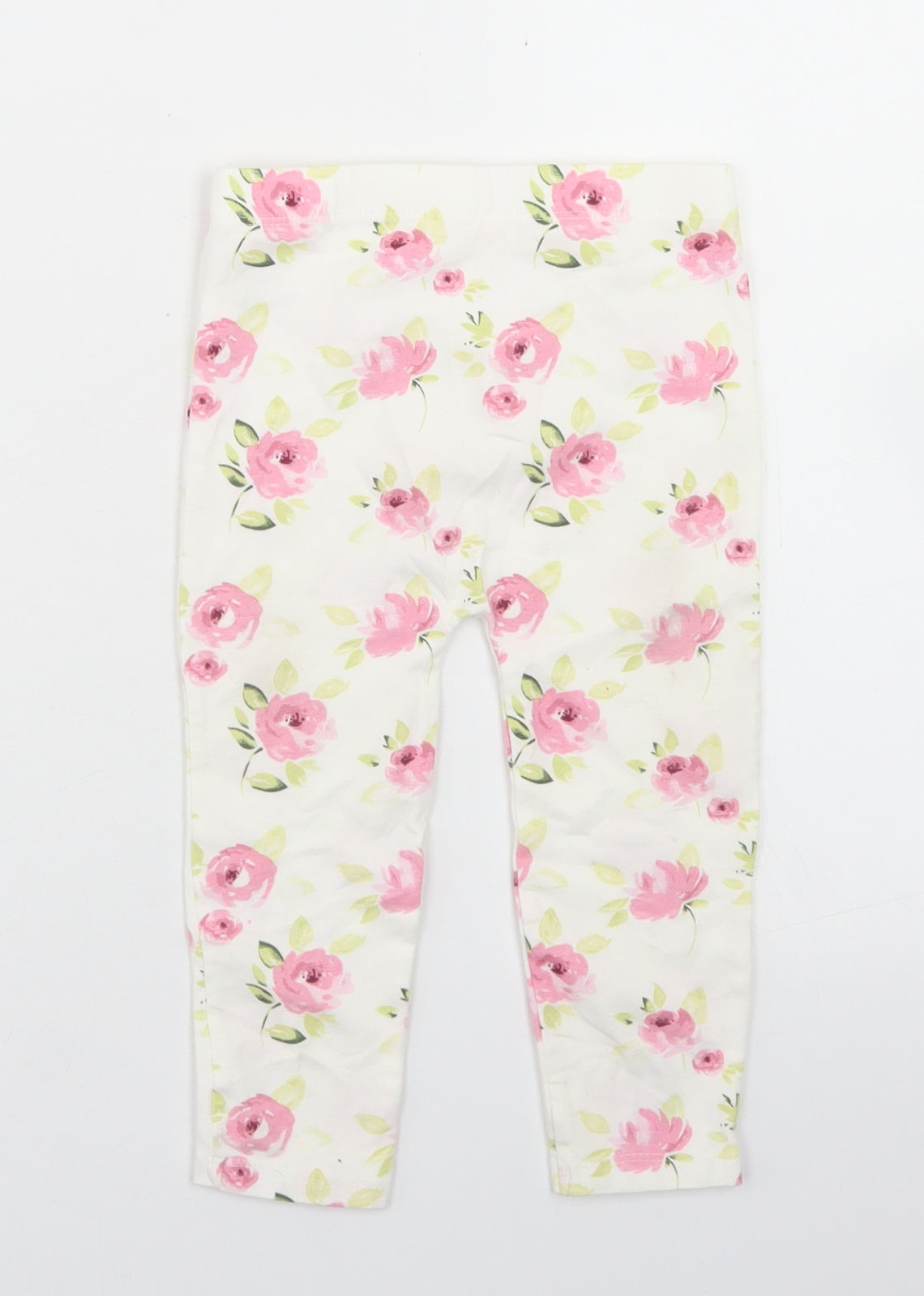 George Girls White Floral Cotton Jogger Leggings Size 12-18 Months