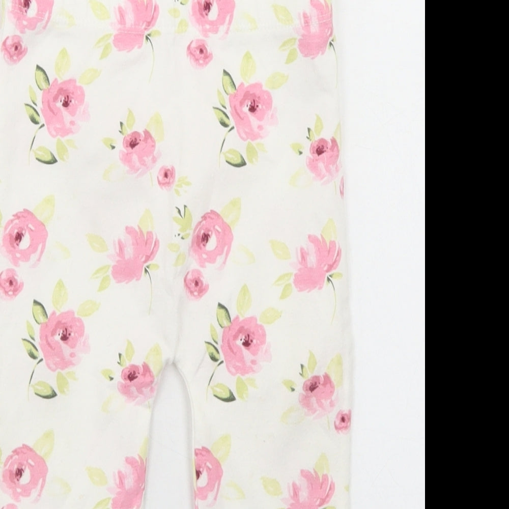 George Girls White Floral Cotton Jogger Leggings Size 12-18 Months