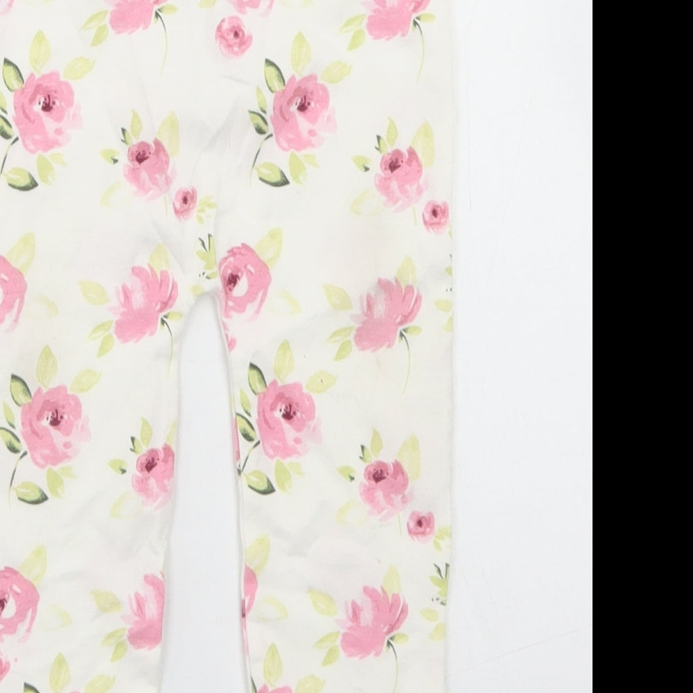 George Girls White Floral Cotton Jogger Leggings Size 12-18 Months
