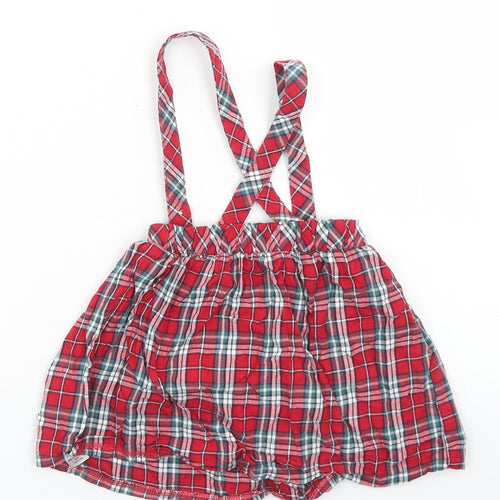 George Girls Red Plaid Cotton Pinafore/Dungaree Dress  Size 12-18 Months  Square Neck Button
