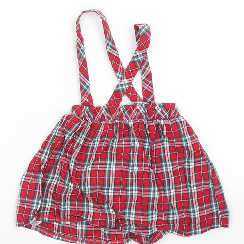 George Girls Red Plaid Cotton Pinafore/Dungaree Dress  Size 12-18 Months  Square Neck Button