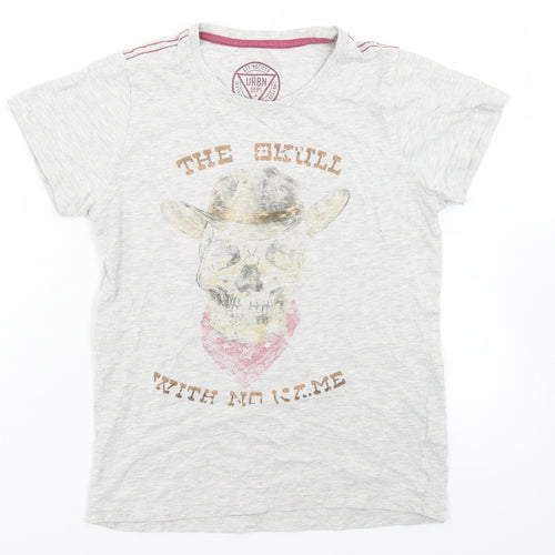 URBN DEPT Boys Grey  Cotton Basic T-Shirt Size 10 Years Crew Neck  - Skull