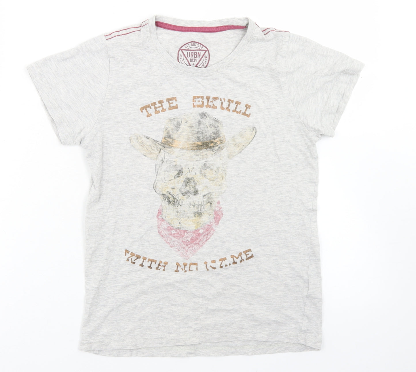 URBN DEPT Boys Grey  Cotton Basic T-Shirt Size 10 Years Crew Neck  - Skull